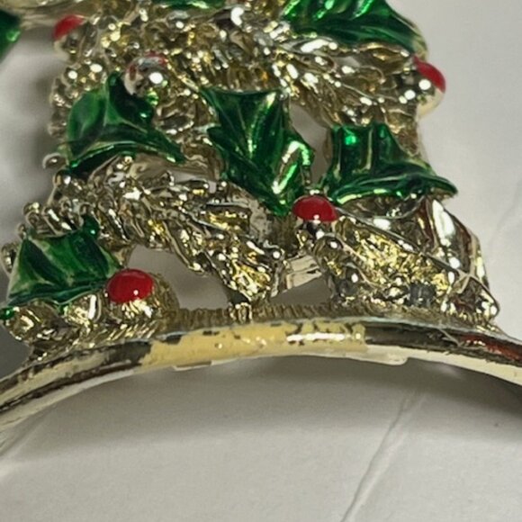 VTG Gerry's Christmas Holiday Bell Gold Tone Red Green Movable Bow Brooch Pin 2" - Picture 15 of 15